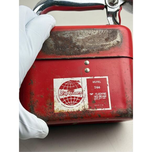 Vtg Teledyne Big Beam 266 Red Metal Flashlights Lantern Combo Railroad Untested - Picture 9 of 13